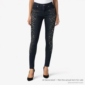 Miss Me 28 Dark Wash Sequin Skinny Jeans Y2K Western Glam Rock